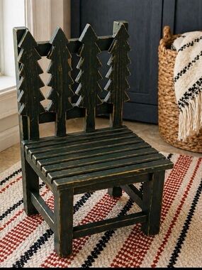 Rustic Wooden Child Chair Tree Back Cabin Decor